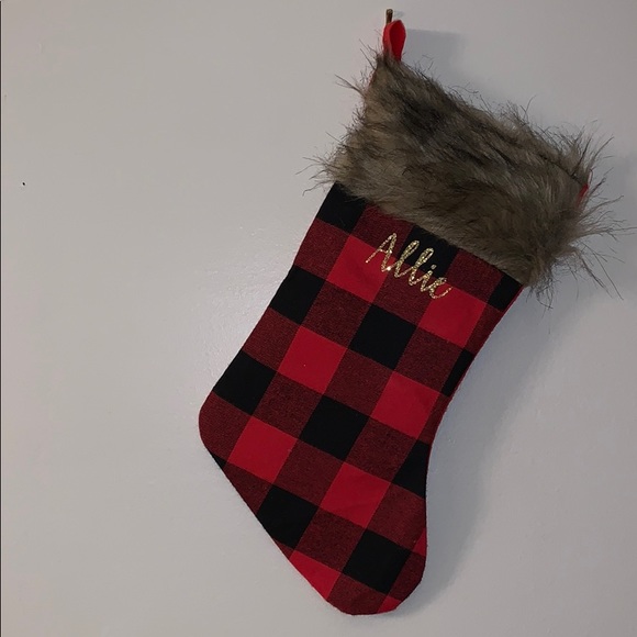 Other - Personalized buffalo check stocking with faux fur